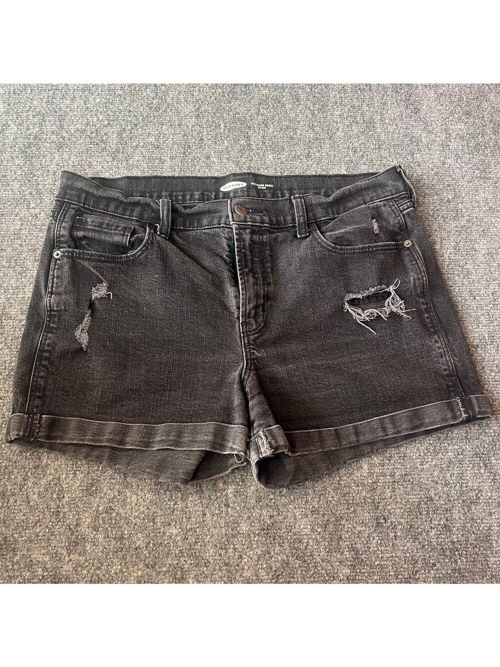 Old Navy Boyfriend Shorts Womens Size 12 Black Distressed Mid Rise Denim